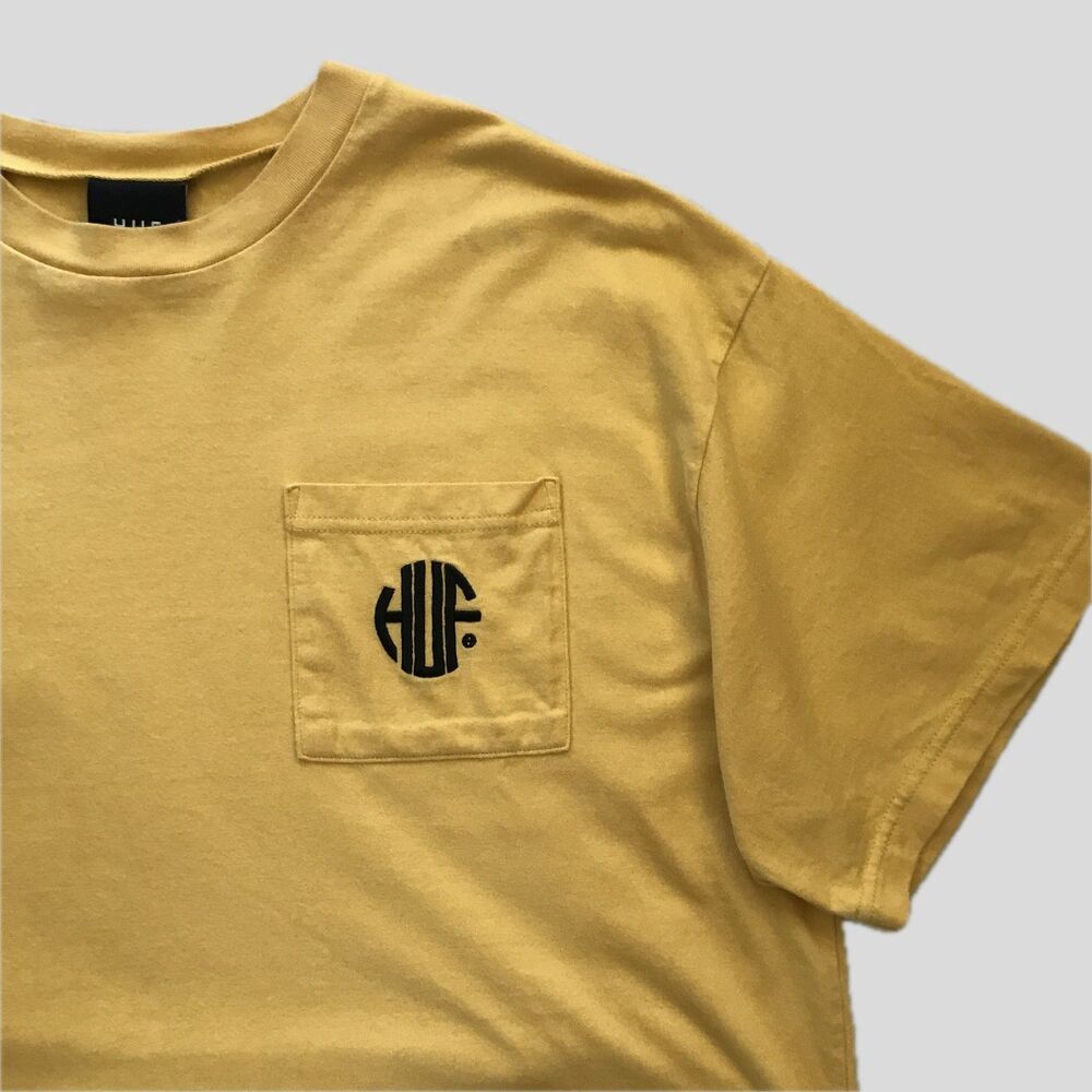 HUF Yellow Oversized Cropped Short Sleeve Logo Skater Womens T Shirt S